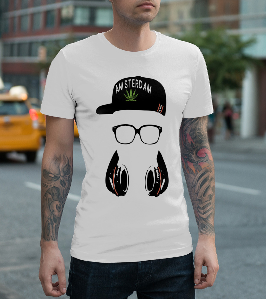 Amsterdam Holland Marijuana Souvenir Hat Glasses Headphones T-Shirt