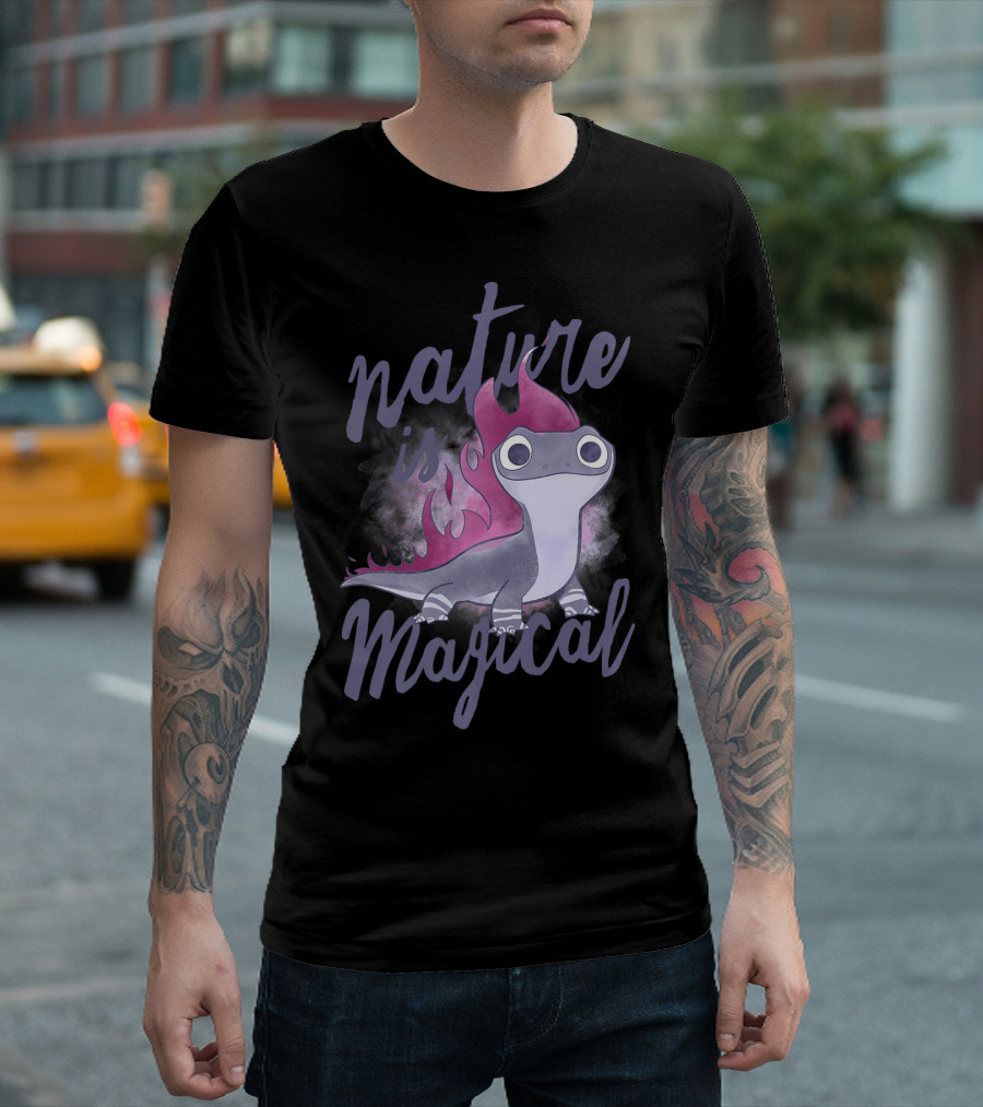 Disney Frozen 2 Salamander Character with Nature Is Magical Text T-Shirt