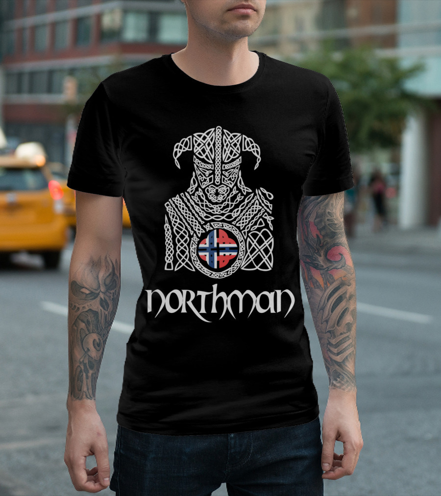 Nordic Norway Viking Northman With Norwegian Flag T-Shirt