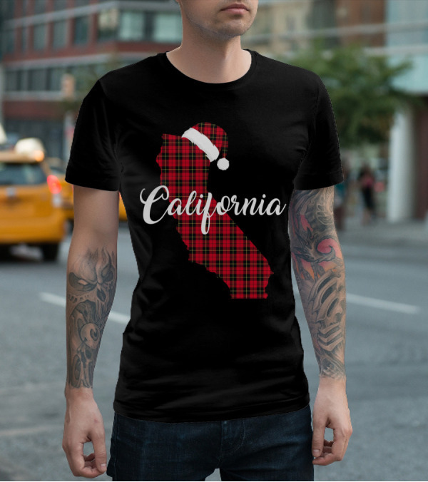 California Red Buffalo Plaid Santa Hat Royal Stewart T-Shirt
