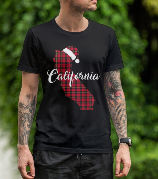 California Red Buffalo Plaid Santa Hat Royal Stewart T-Shirt
