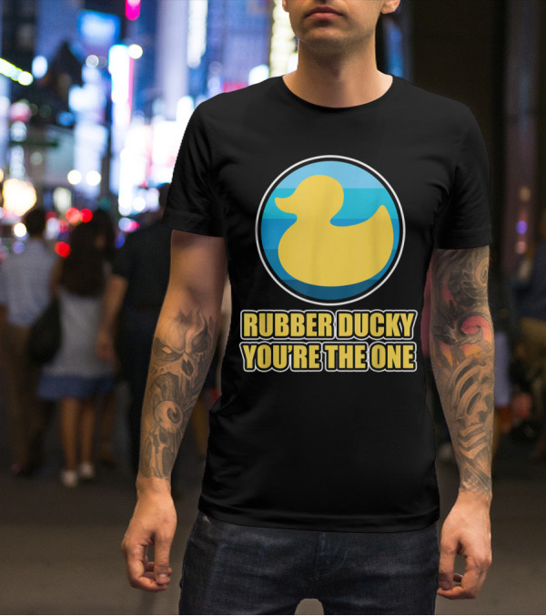 Rubber Ducky You're The One Iconic Yellow Toy Bath Duck Blue Circle Background T-Shirt