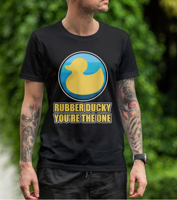 Rubber Ducky You're The One Iconic Yellow Toy Bath Duck Blue Circle Background T-Shirt