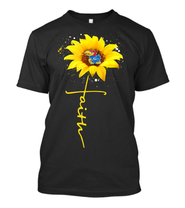 Kansas Jayhawks Sunflower Faith Cross Shape T-Shirt