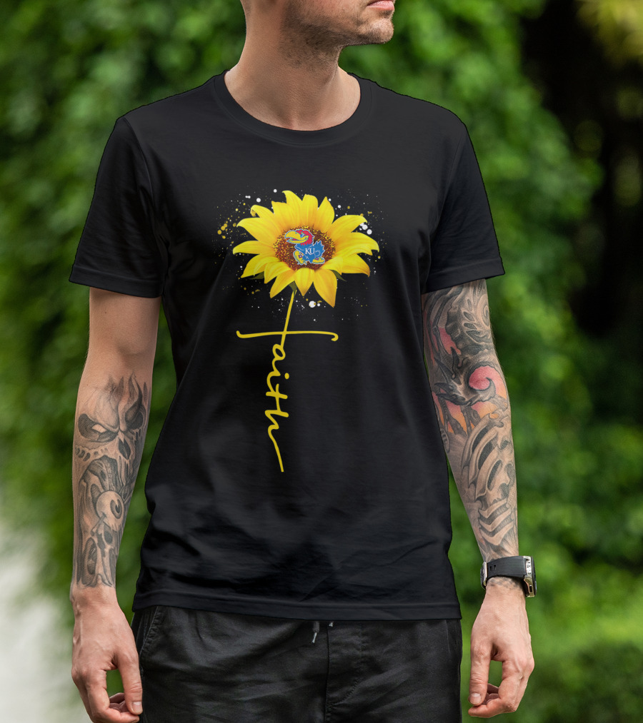 Kansas Jayhawks Sunflower Faith Cross Shape T-Shirt