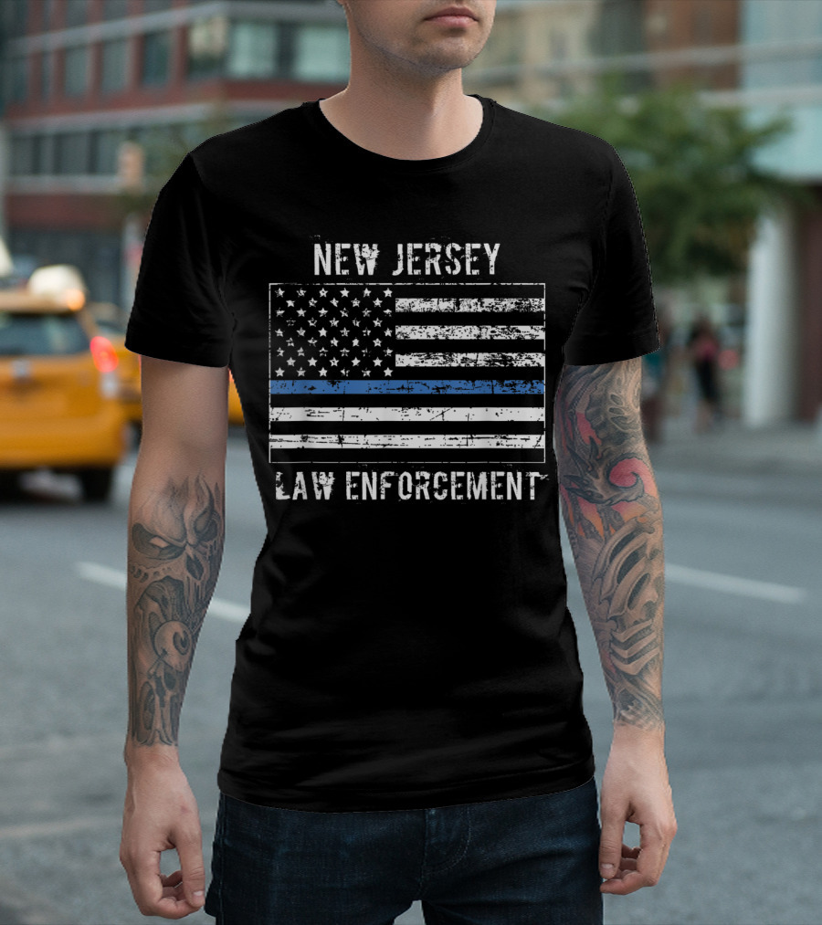 New Jersey Law Enforcement Thin Blue Line American Flag T-Shirt