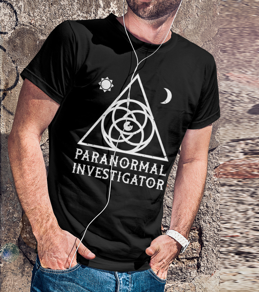 Paranormal Investigator Occult Symbol Eye Triangle Moon Sun T-Shirt