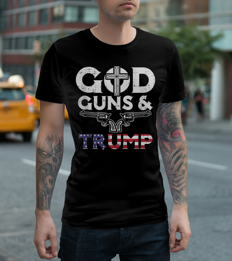 God Guns Trump USA Flag Reelect Vote T-Shirt