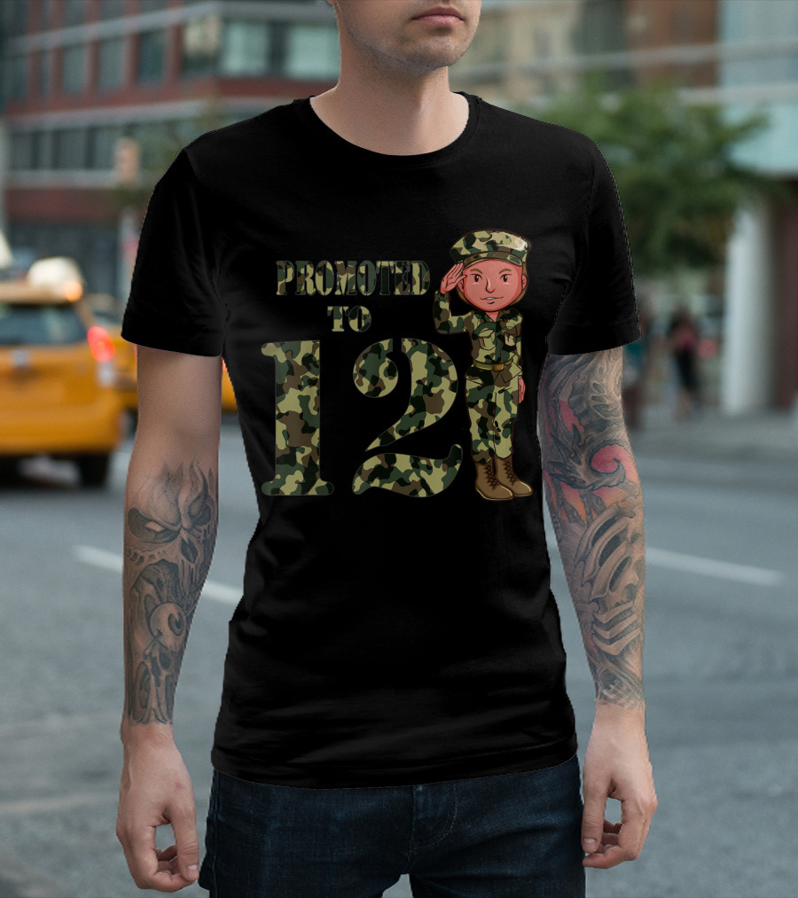 Promoted To 12 Camouflage Salute Birthday T-Shirt