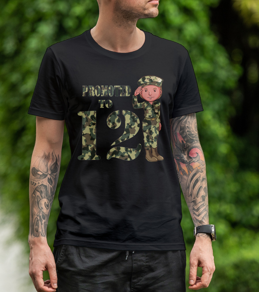 Promoted To 12 Camouflage Salute Birthday T-Shirt