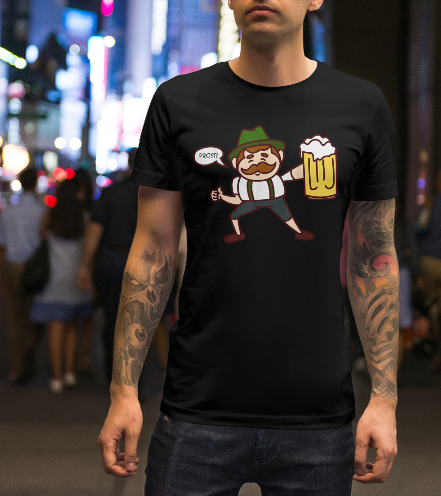 Prost Cute Lederhosen Guy With Beer October T-Shirt