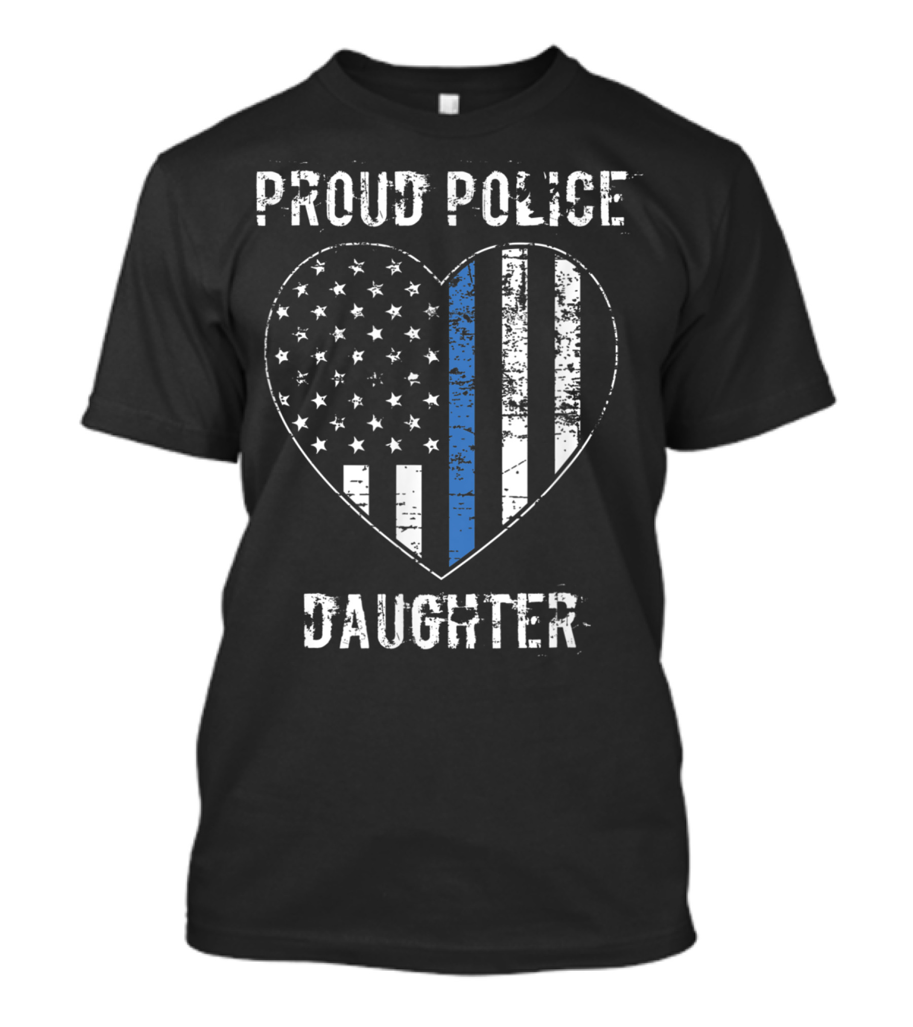 Proud Police Daughter American Flag Heart Blue Line T-Shirt