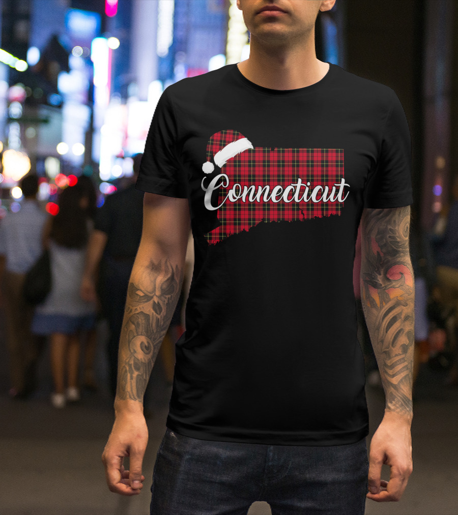 Connecticut Red Buffalo Plaid With Santa Hat Royal Stewart T-Shirt