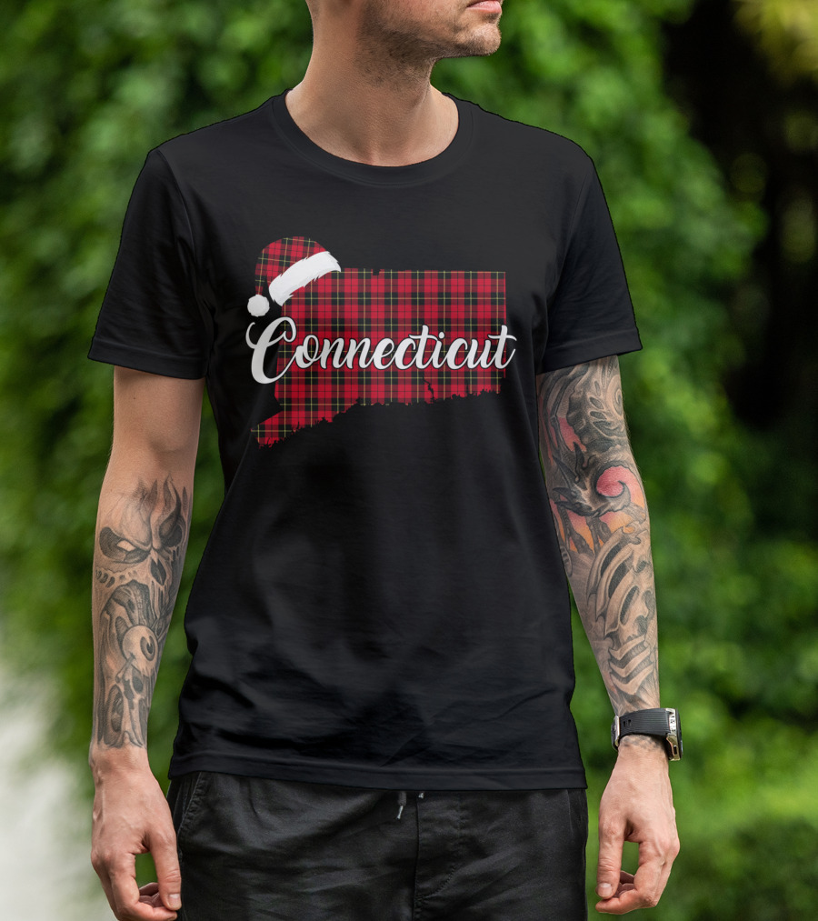 Connecticut Red Buffalo Plaid With Santa Hat Royal Stewart T-Shirt