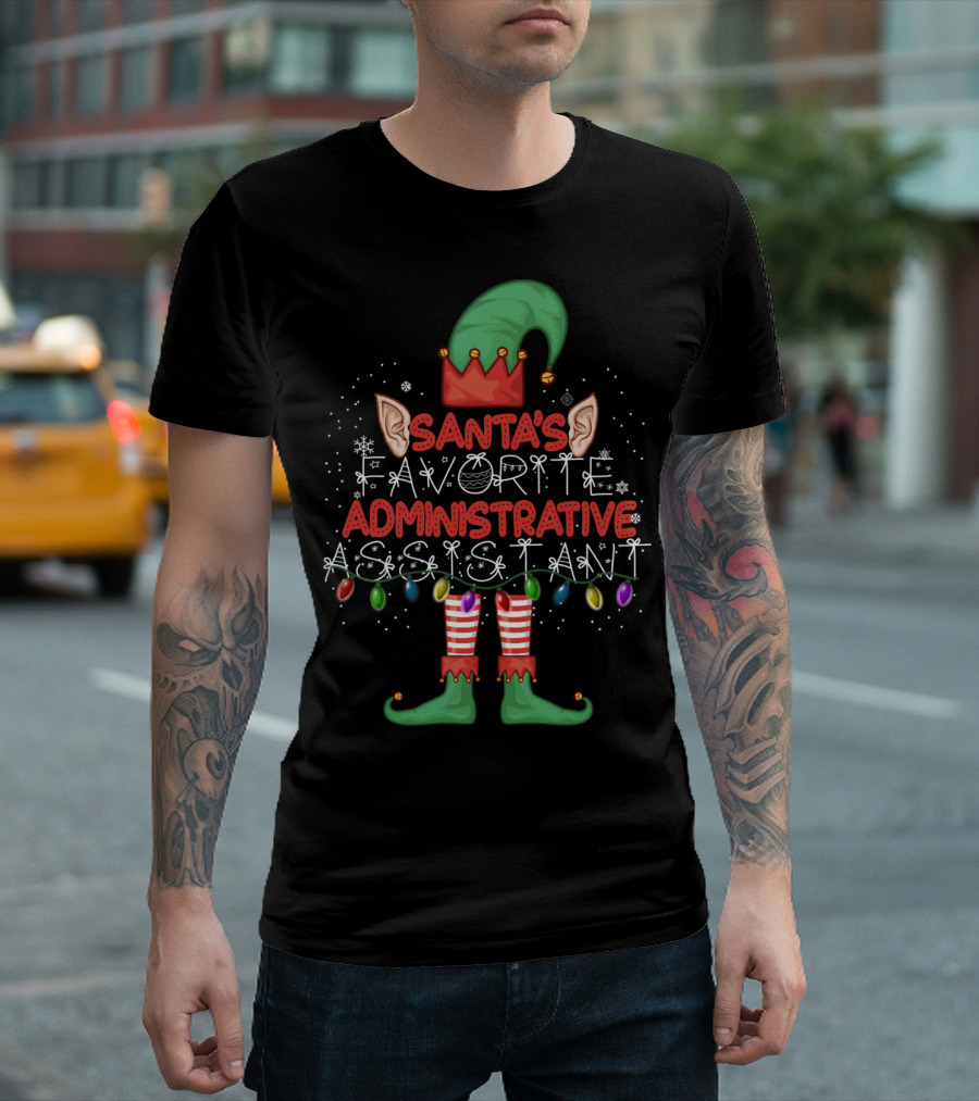 Santa's Favorite Administrative Assistant Elf Christmas Lights T-Shirt