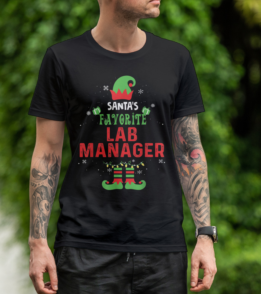 Santa's Favorite Lab Manager Christmas Elf Hat And Boots T-Shirt