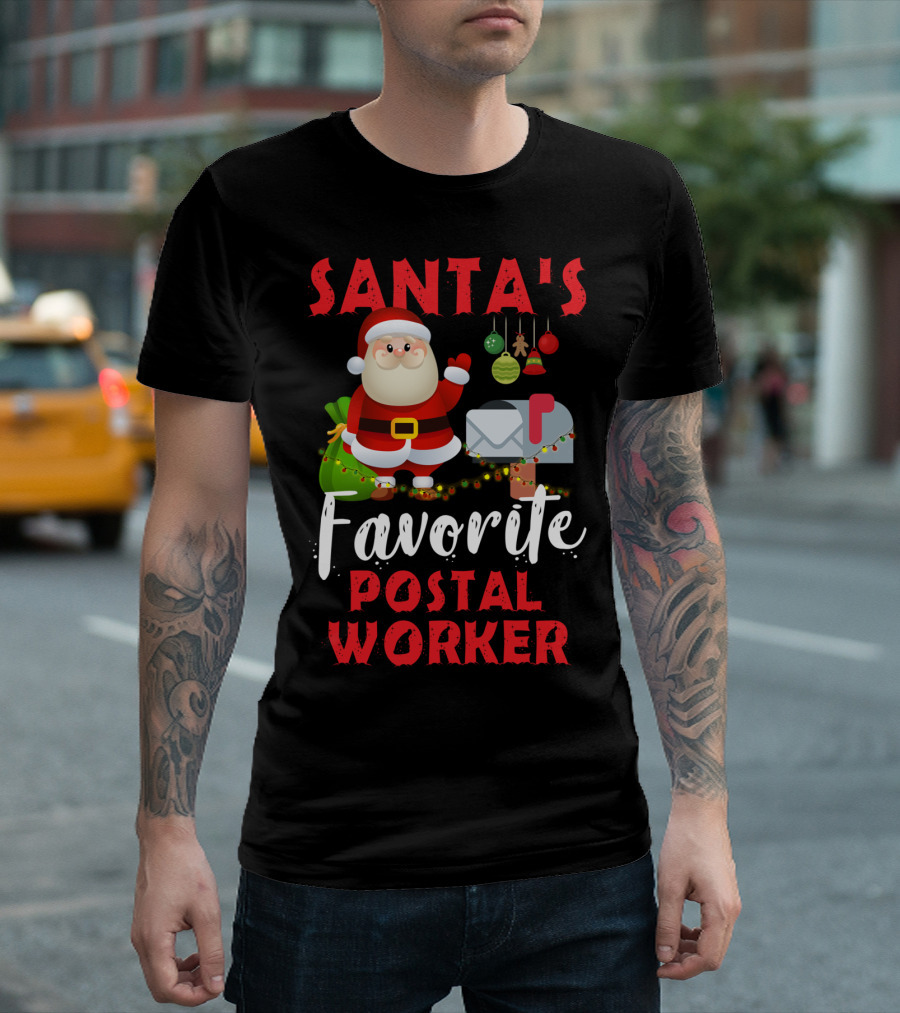 Santa's Favorite Postal Worker Christmas Mailbox Santa Claus T-Shirt