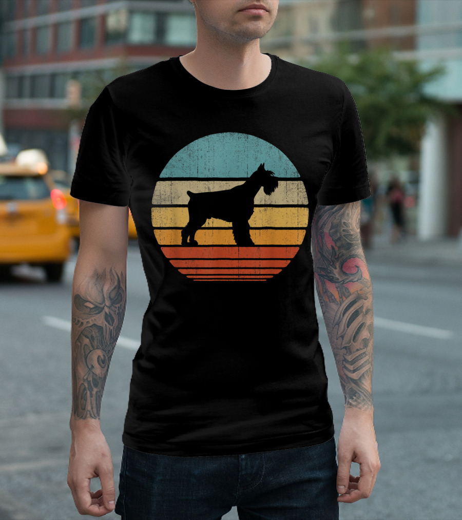 Schnauzer Retro 60S 70S Sunset Stripes T-Shirt