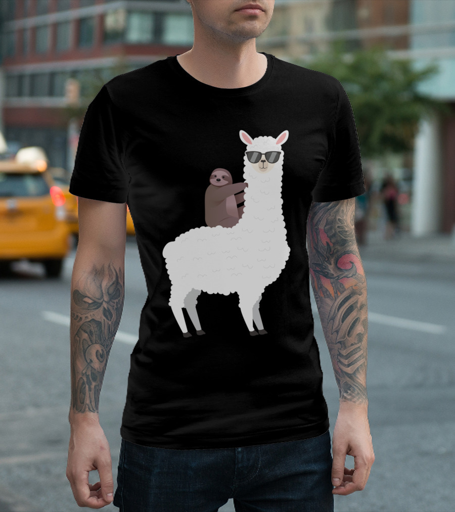 Sloth Life Riding Llama Cool Sunglasses Duo T-Shirt