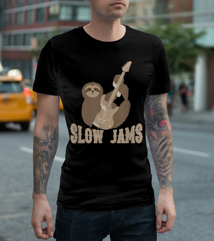 Slow Jams Sloth Fun Bass Guitar Chilled T-Shirt