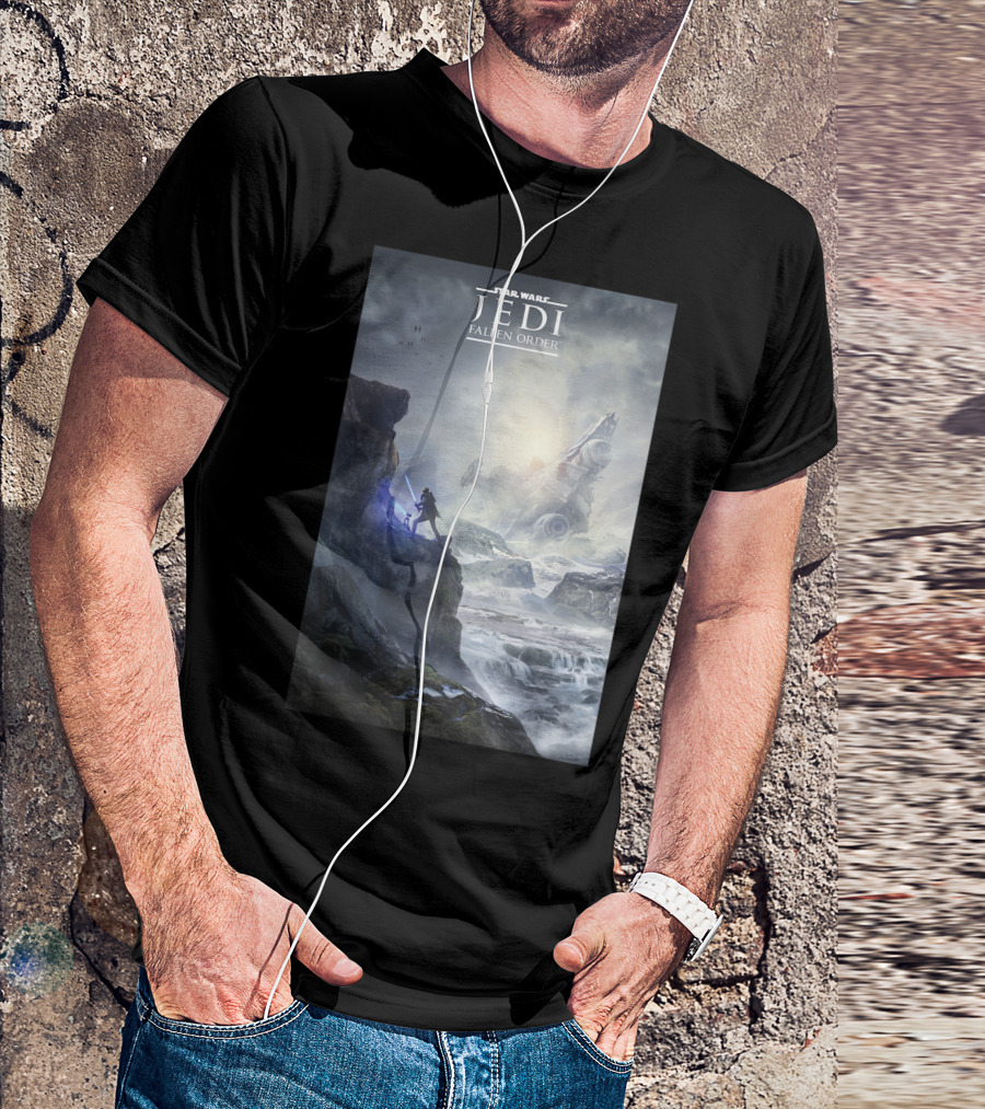 Star Wars Jedi Fallen Order Scenic Battle With Stormtrooper And Ruins T-Shirt