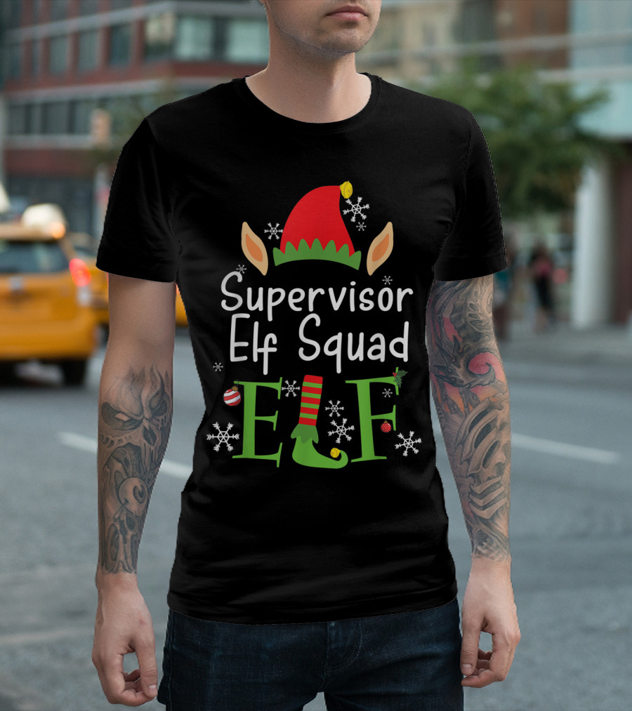 Supervisor Elf Squad Christmas Hat Snowflakes Ornaments T-Shirt