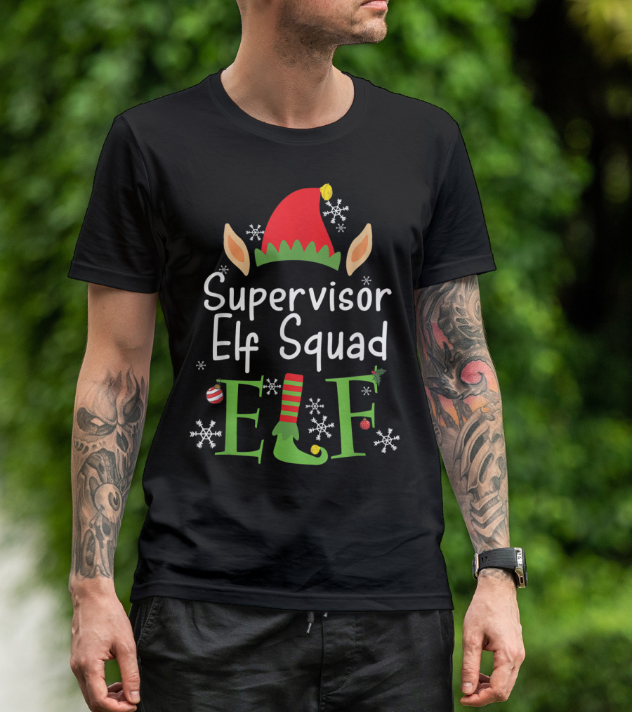 Supervisor Elf Squad Christmas Hat Snowflakes Ornaments T-Shirt