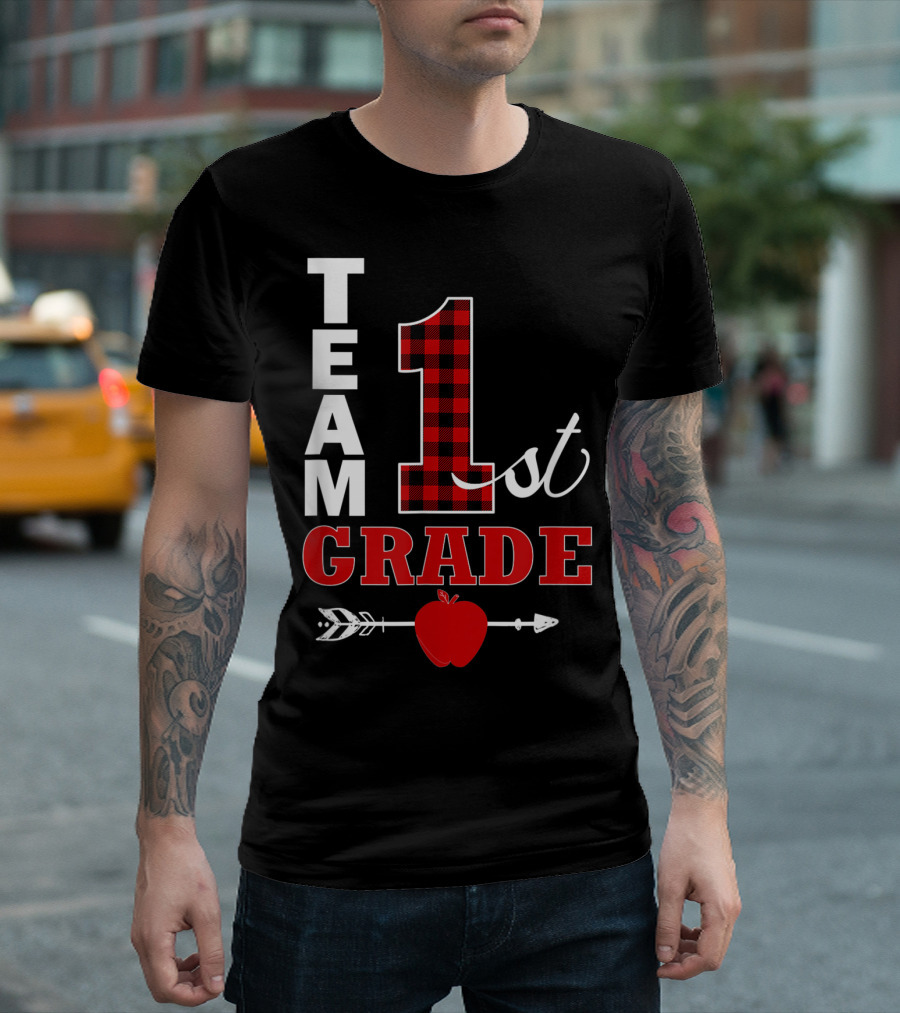 Team 1st Grade Lumberjack Plaid Teacher Arrow Apple T-Shirt