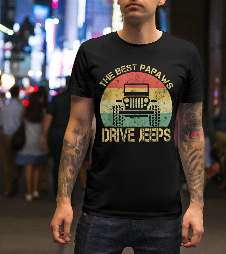 The Best Papaws Drive Jeeps Retro Striped T-Shirt