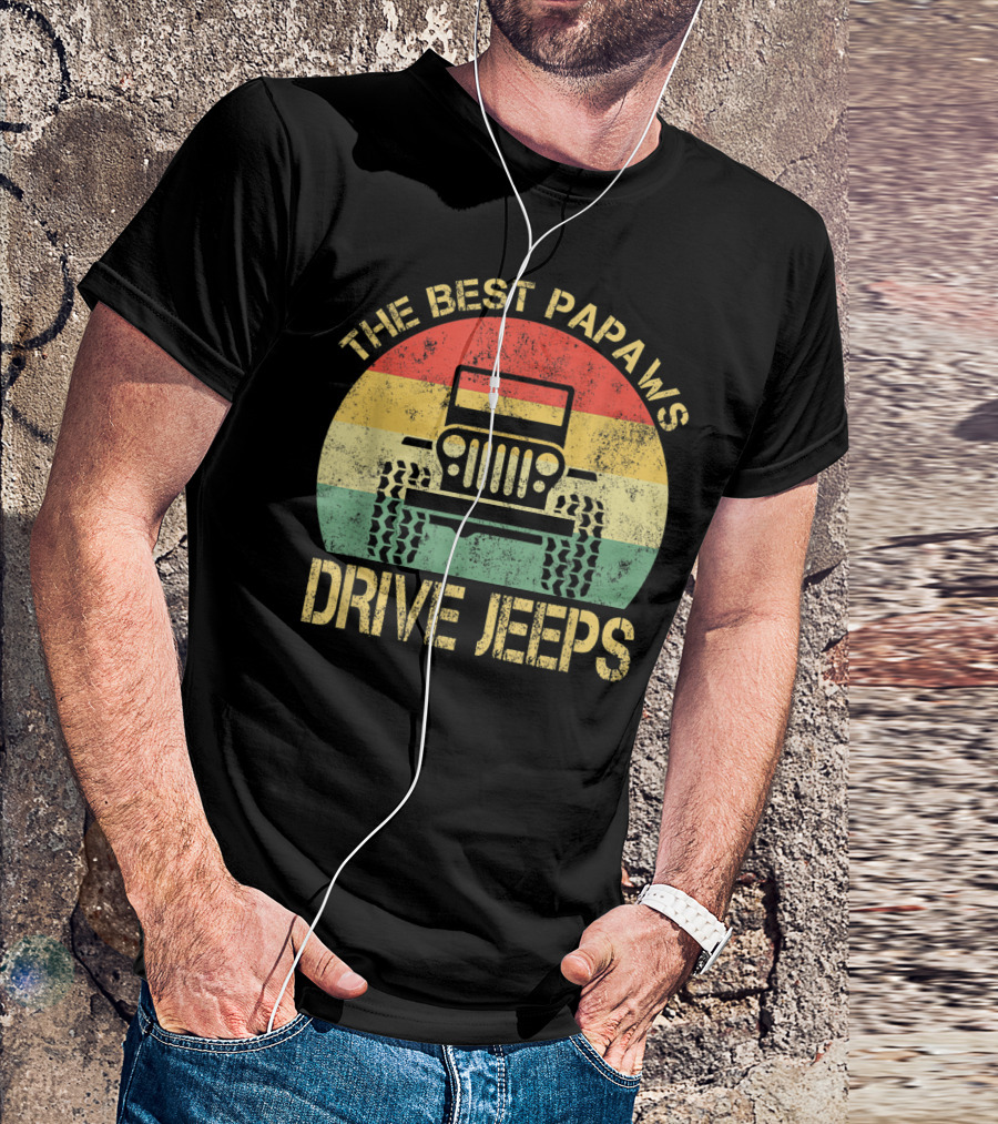 The Best Papaws Drive Jeeps Retro Striped T-Shirt