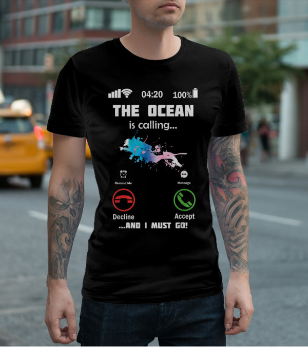 The Ocean Is Calling Scuba Diver Accept Decline 100% Battery 4:20 T-Shirt