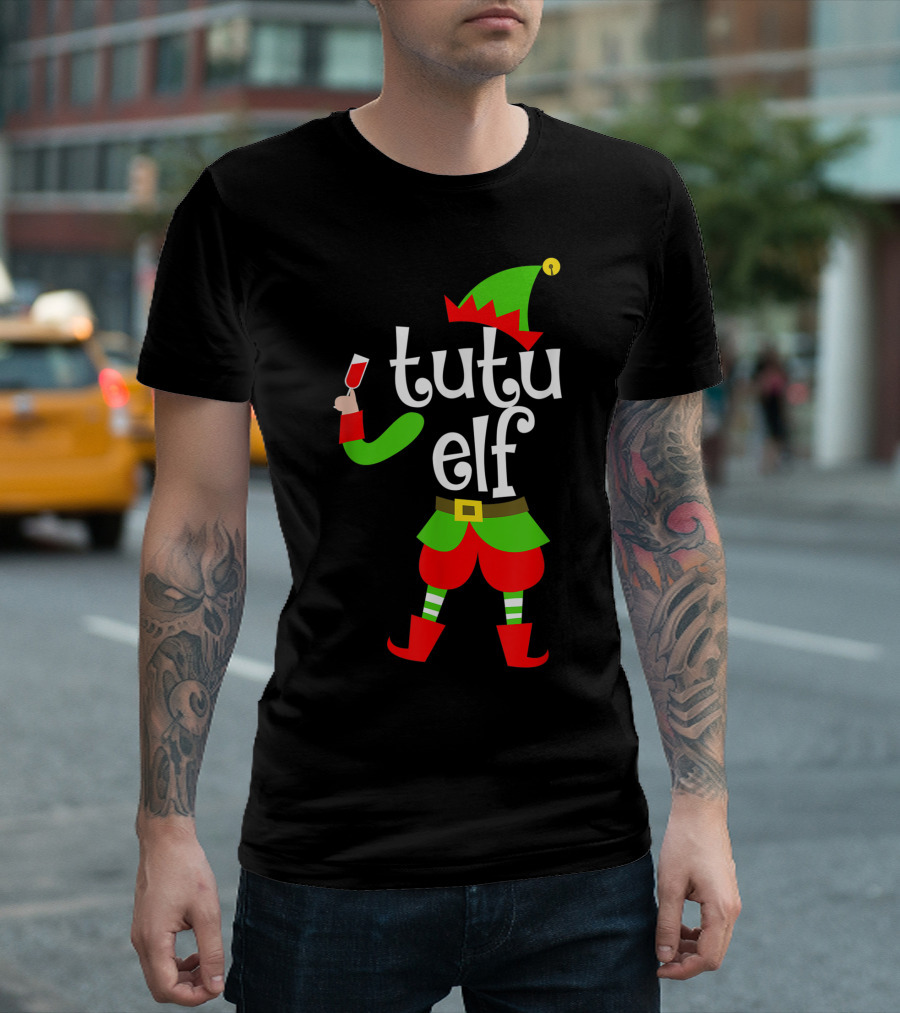 Tutu Elf Holding Wine Glass Christmas Costume T-Shirt