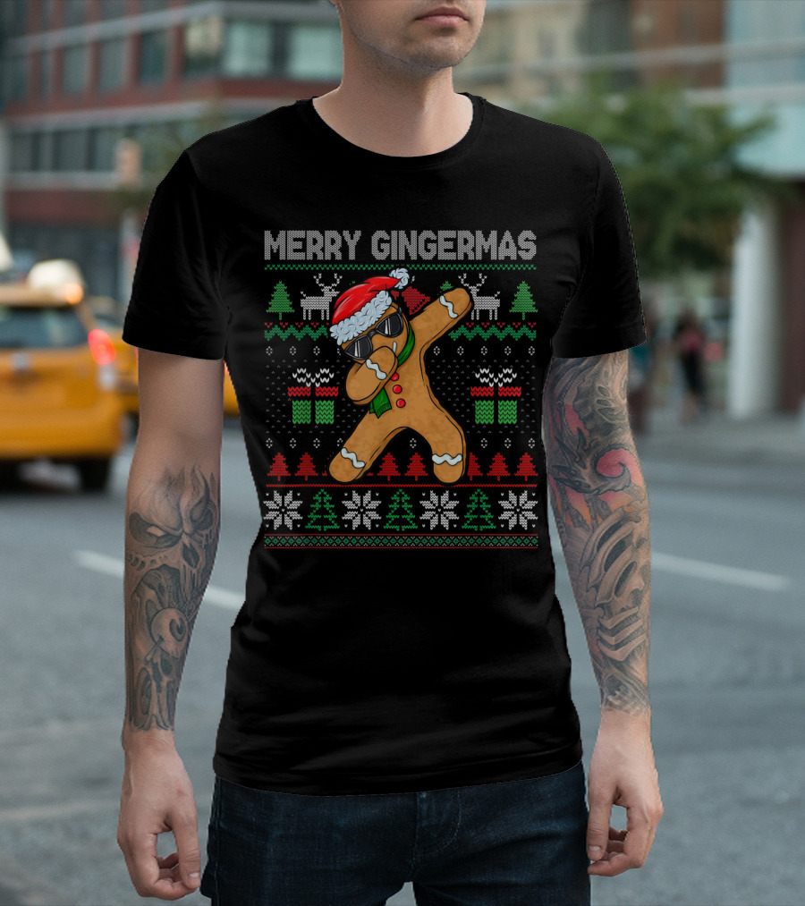 Merry Gingermas Ugly Dabbing Gingerbread Funny Santa Christmas T-Shirt