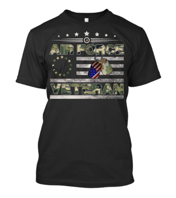 Air Force Veteran Betsy Ross Camo American Flag Dog Tags T-Shirt