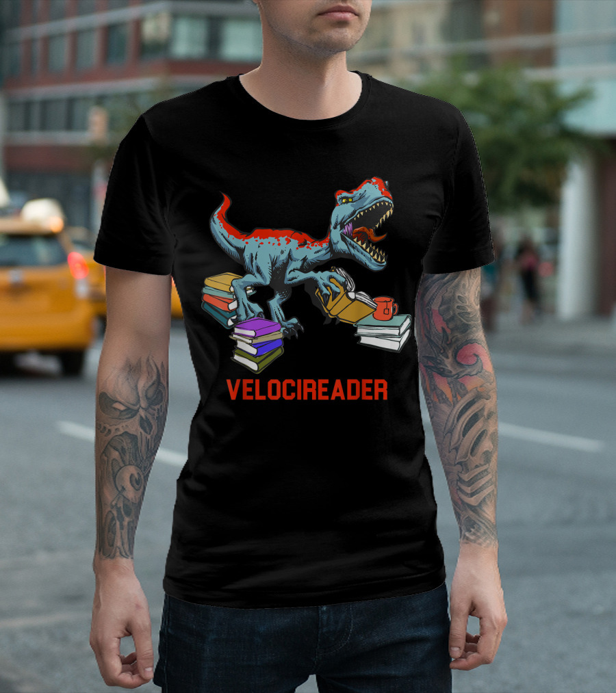 Velocireader Velociraptor Surrounded by Books and Coffee Mug T-Shirt