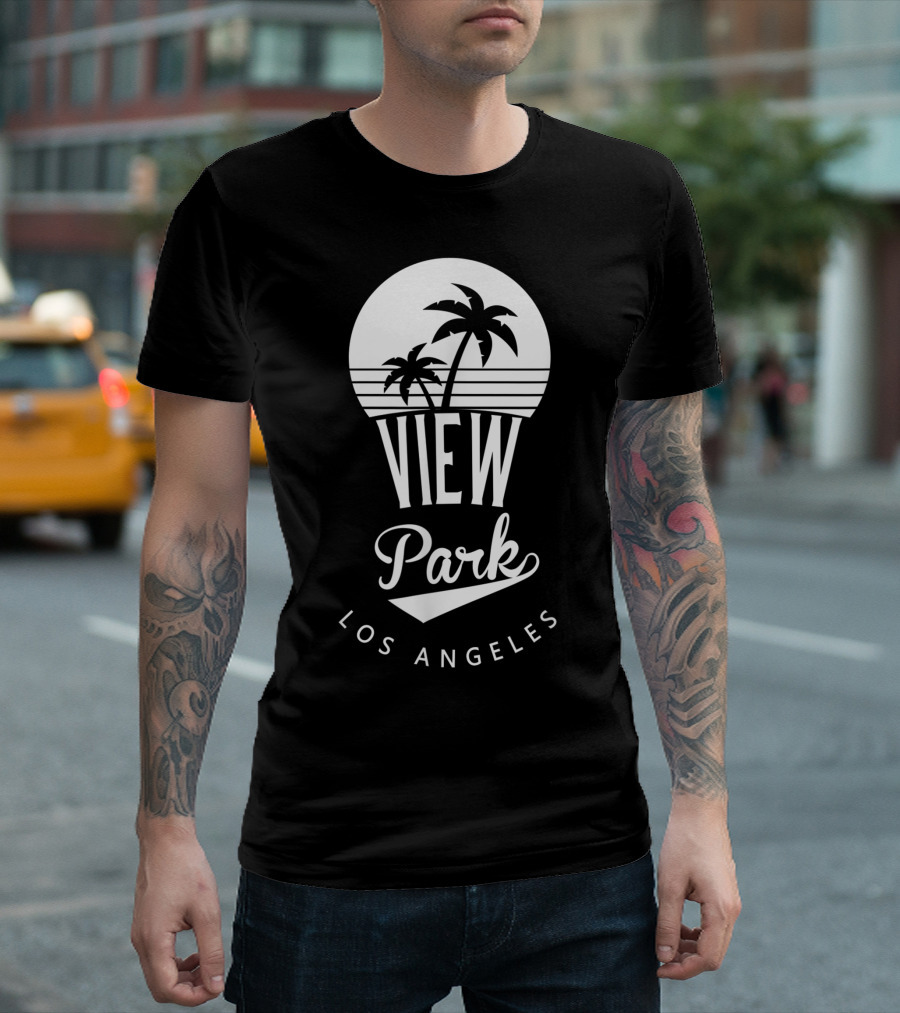View Park Los Angeles Palm Trees Retro Sunset T-Shirt