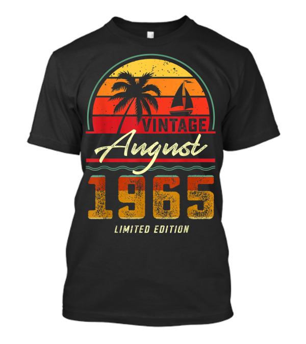 Vintage August 1965 Palm Tree And Sailboat Retro Sunset T-Shirt
