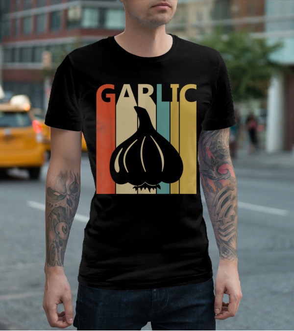 Vintage Garlic Lover Retro Stripes T-Shirt