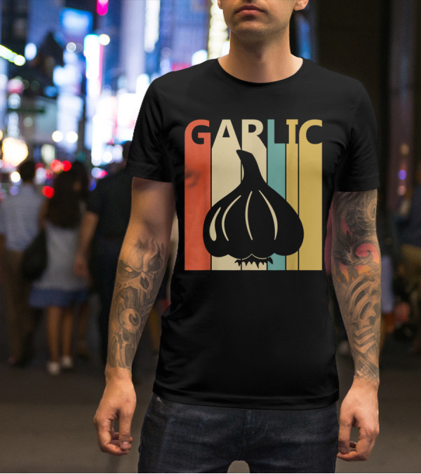 Vintage Garlic Lover Retro Stripes T-Shirt