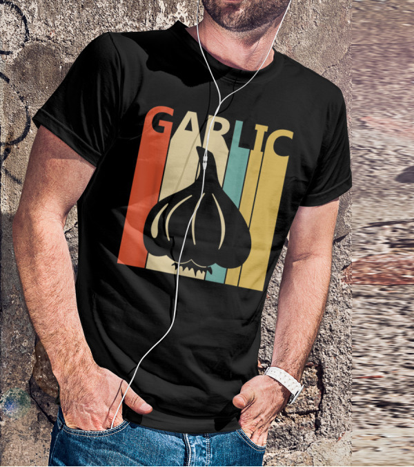 Vintage Garlic Lover Retro Stripes T-Shirt
