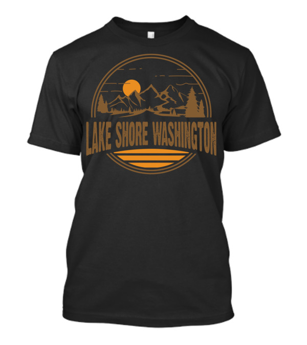 Lake Shore Washington Vintage Mountain Sunset Scene T-Shirt
