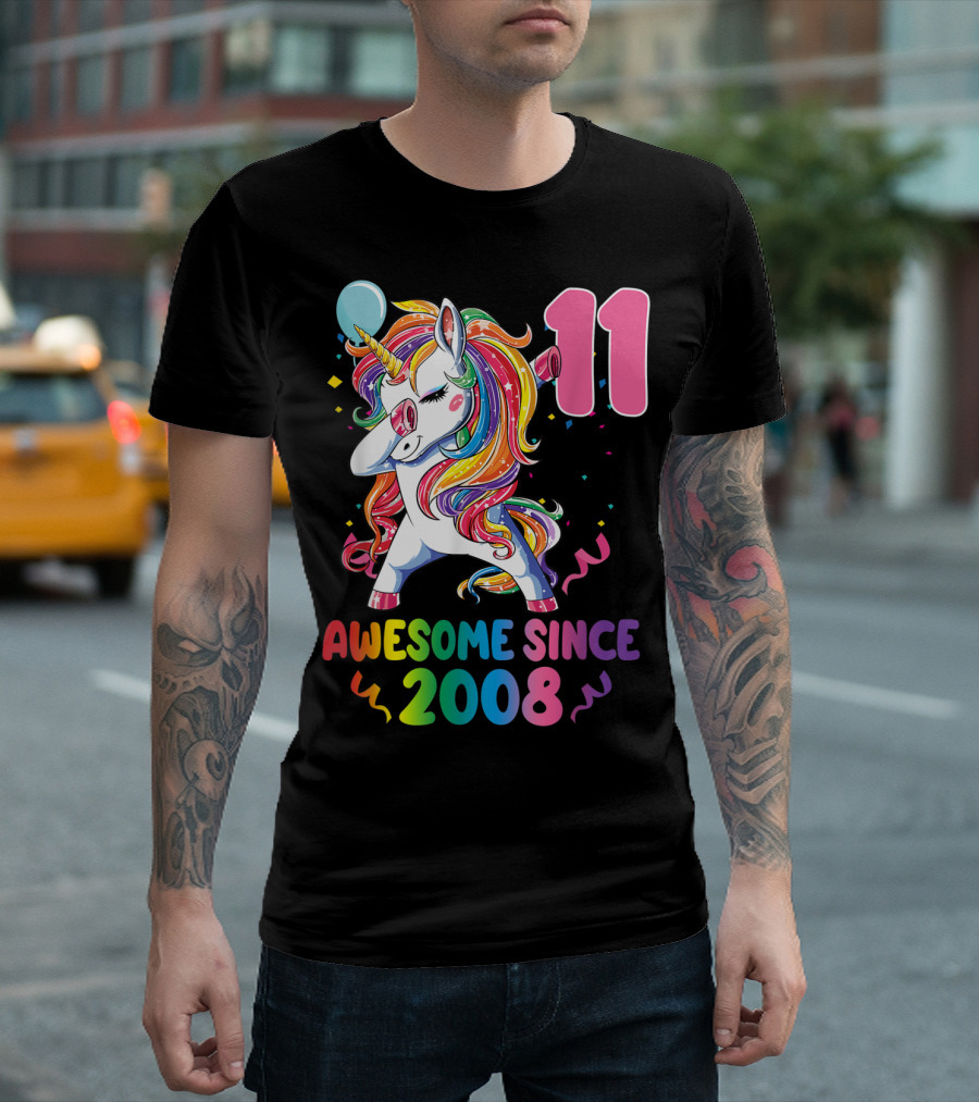 11 Years Old Awesome Since 2008 Birthday Party Unicorn T-Shirt