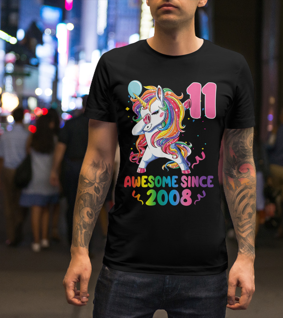 11 Years Old Awesome Since 2008 Birthday Party Unicorn T-Shirt