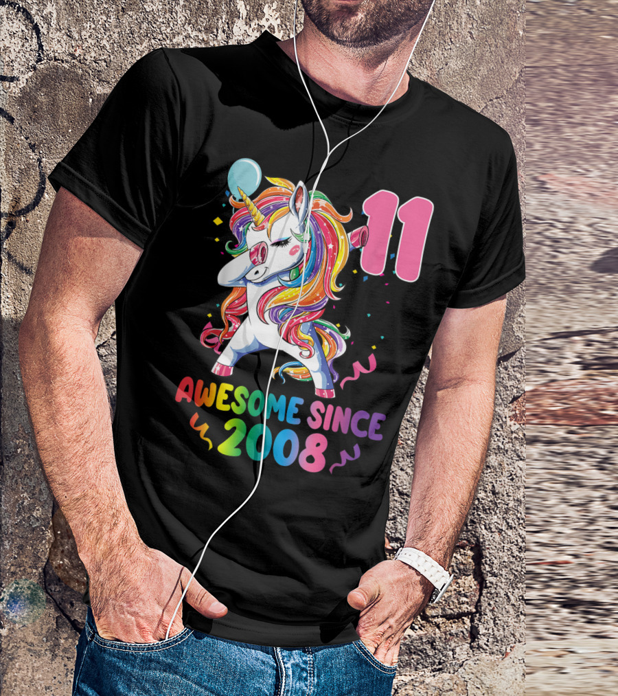 11 Years Old Awesome Since 2008 Birthday Party Unicorn T-Shirt