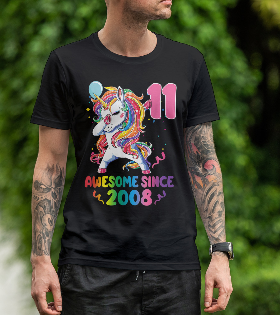 11 Years Old Awesome Since 2008 Birthday Party Unicorn T-Shirt
