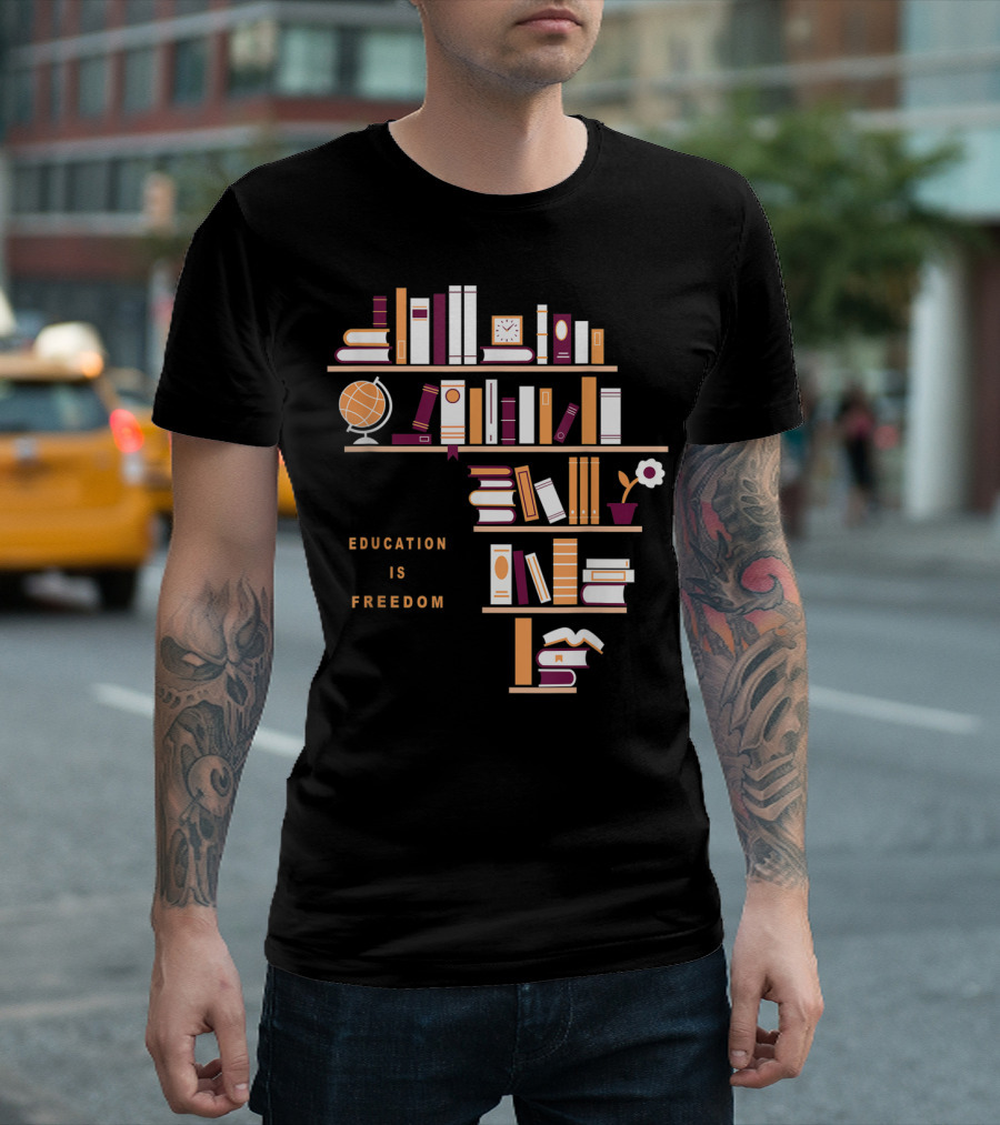 Education Is Freedom Africa Library Books Globe and Flower T-Shirt
