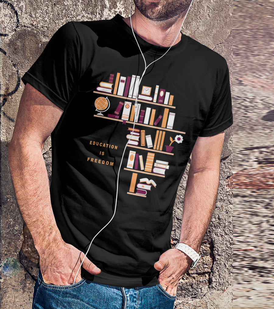 Education Is Freedom Africa Library Books Globe And Flower T-Shirt