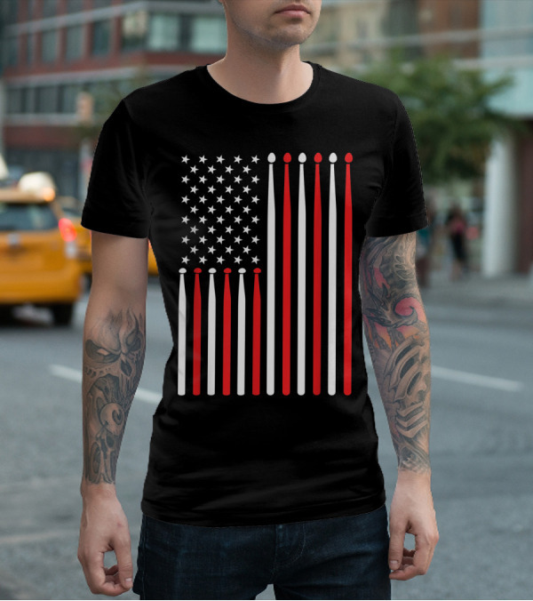 American Flag Drumsticks USA Drummer Musicians Patriotic T-Shirt