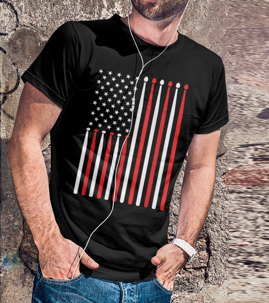 American Flag Drumsticks USA Drummer Musicians Patriotic T-Shirt