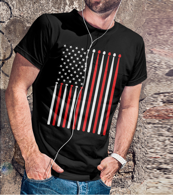 American Flag Drumsticks USA Drummer Musicians Patriotic T-Shirt